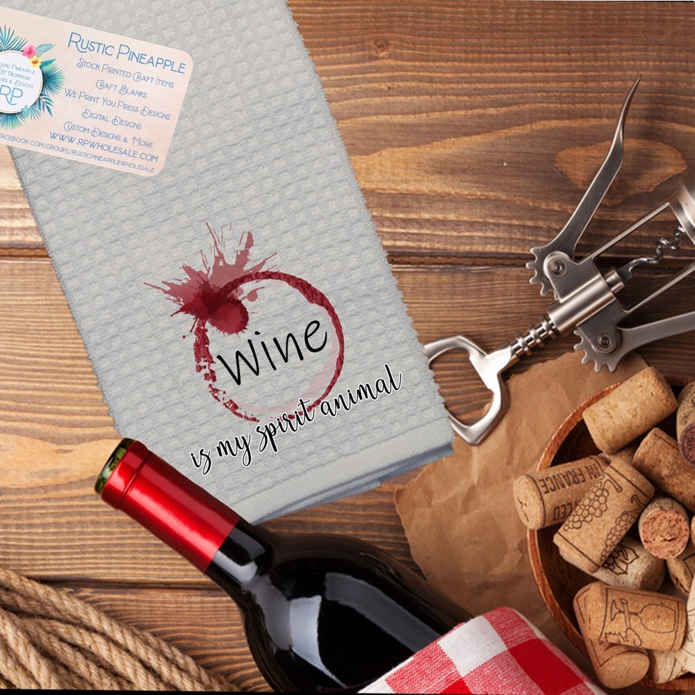 Wine is My Spirt Animal Waffle Weave Towel